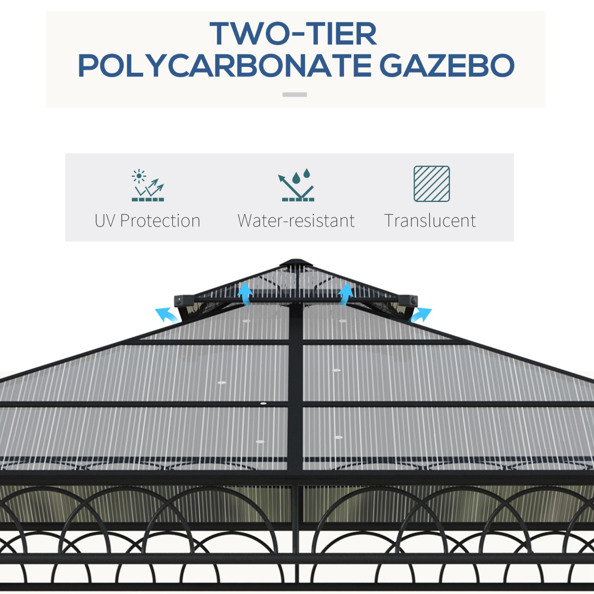 Outsunny 3 x 3m Polycarbonate Hardtop Gazebo with Curtains & Netting