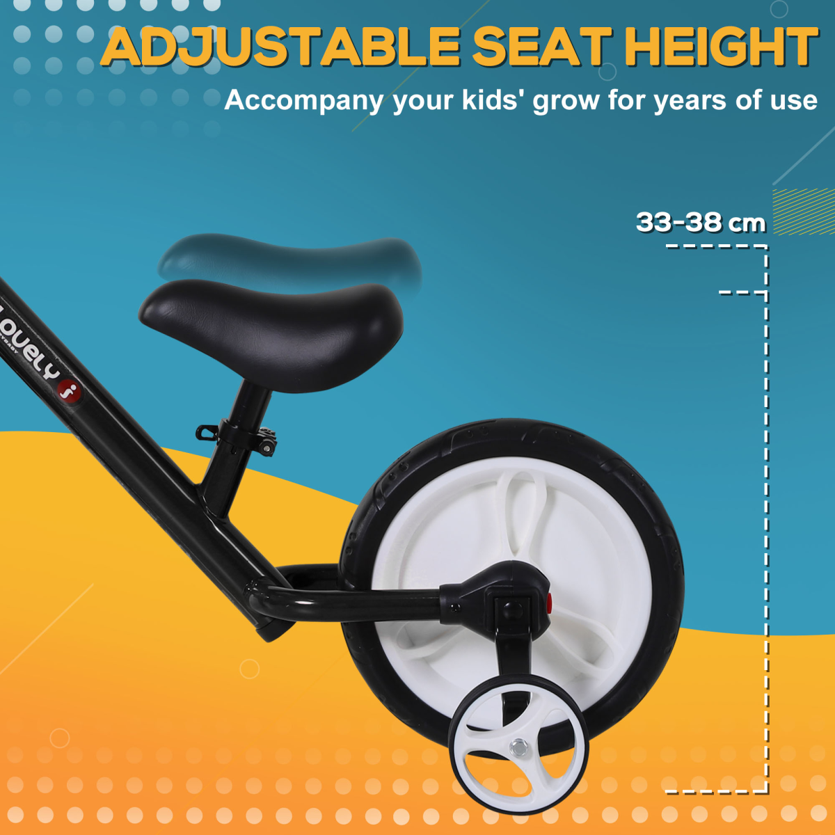 HOMCOM 2-in-1 Kids Balance Bike with Stabilizers, Black, Ages 2-5