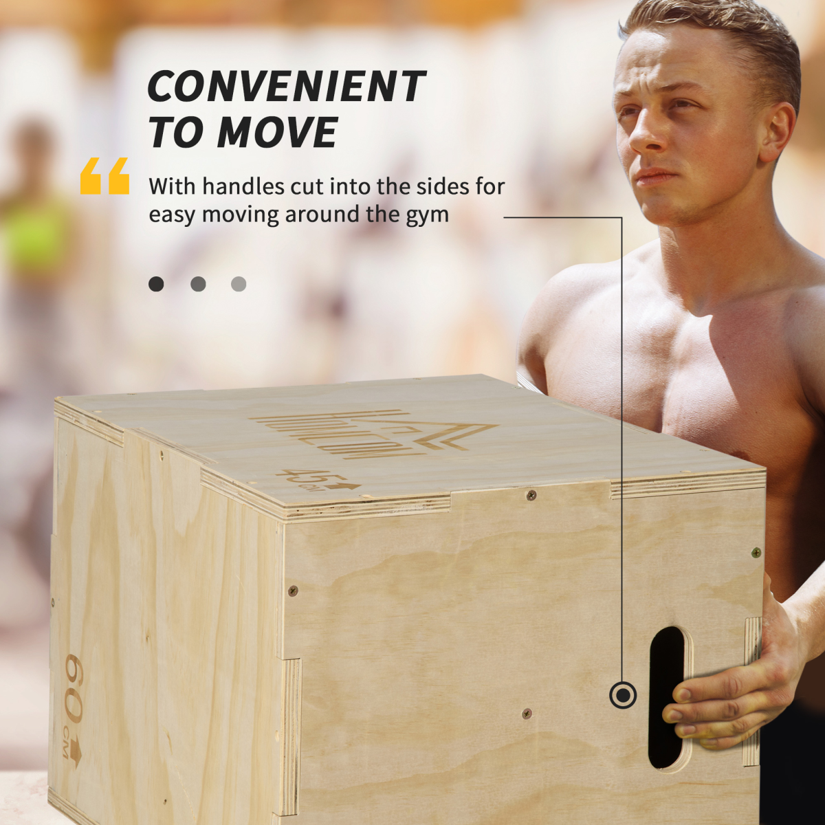 HOMCOM 3-in-1 Wooden Plyo Box for Home Gym, Natural Wood Finish