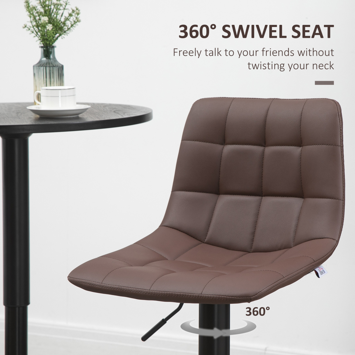 HOMCOM Set of 2 Adjustable Swivel Stools with Footrest, Faux Leather, Brown
