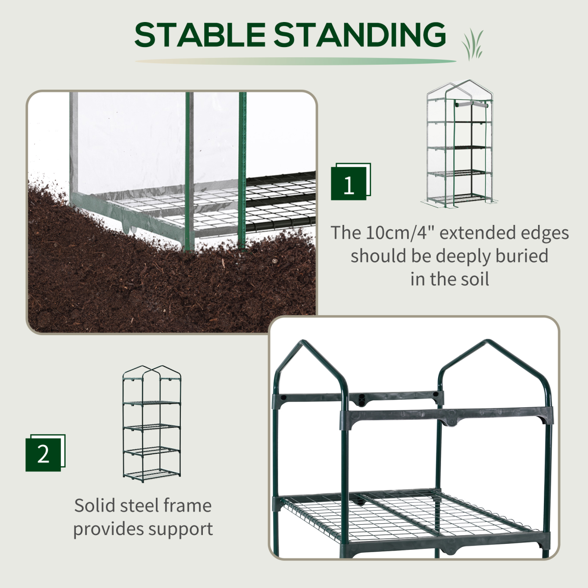 Outsunny 4-Tier Mini Portable Greenhouse with Metal Frame, Transparent PVC Cover, 160 x 70 x 50 cm