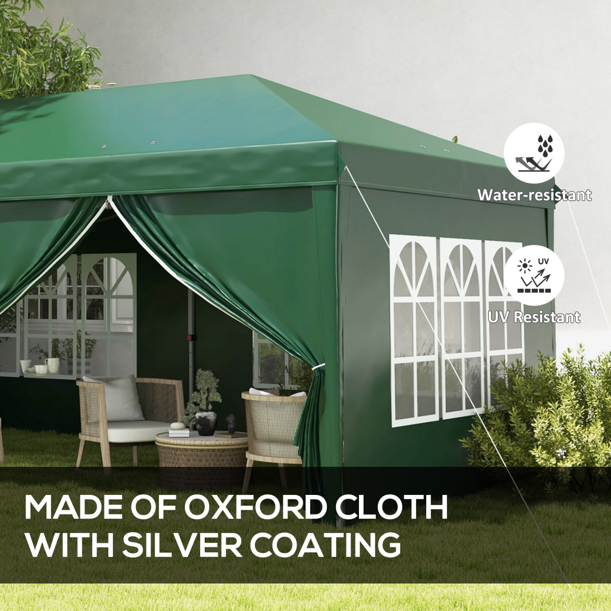 Outsunny 3 x 6m Pop Up Gazebo Party Tent Canopy with 6 Removable Walls and Carry Bag, Green