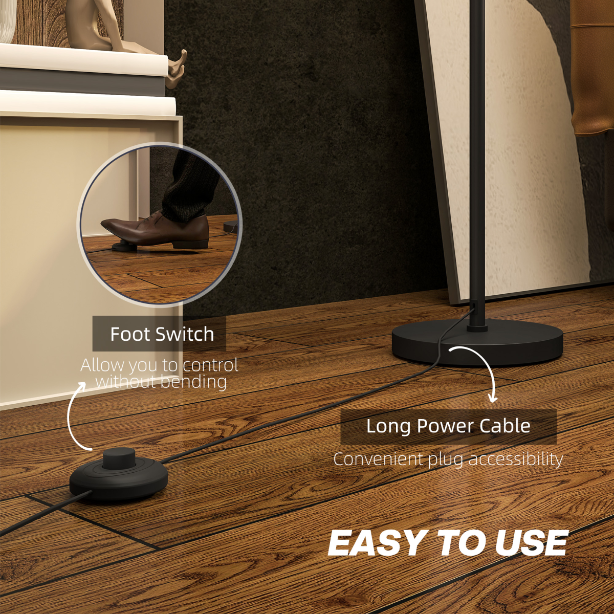 HOMCOM Modern Floor Lamp with Double-Layer Shade, Foot Switch, Black