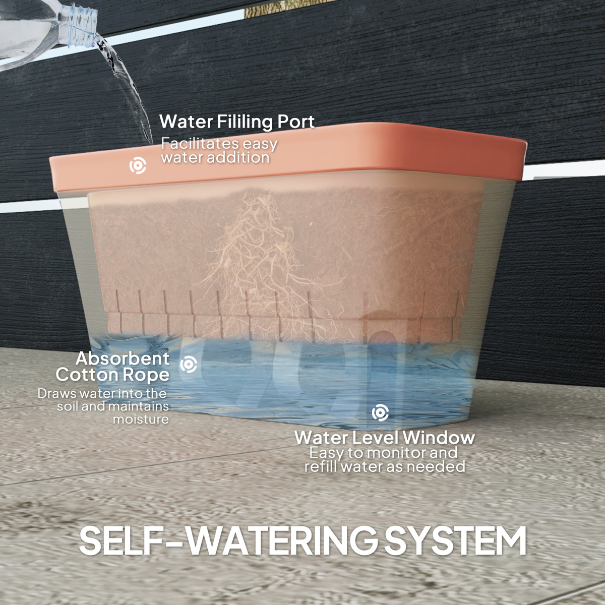 Outsunny 3-Piece Self-Watering Plant Pots with Water Level Window