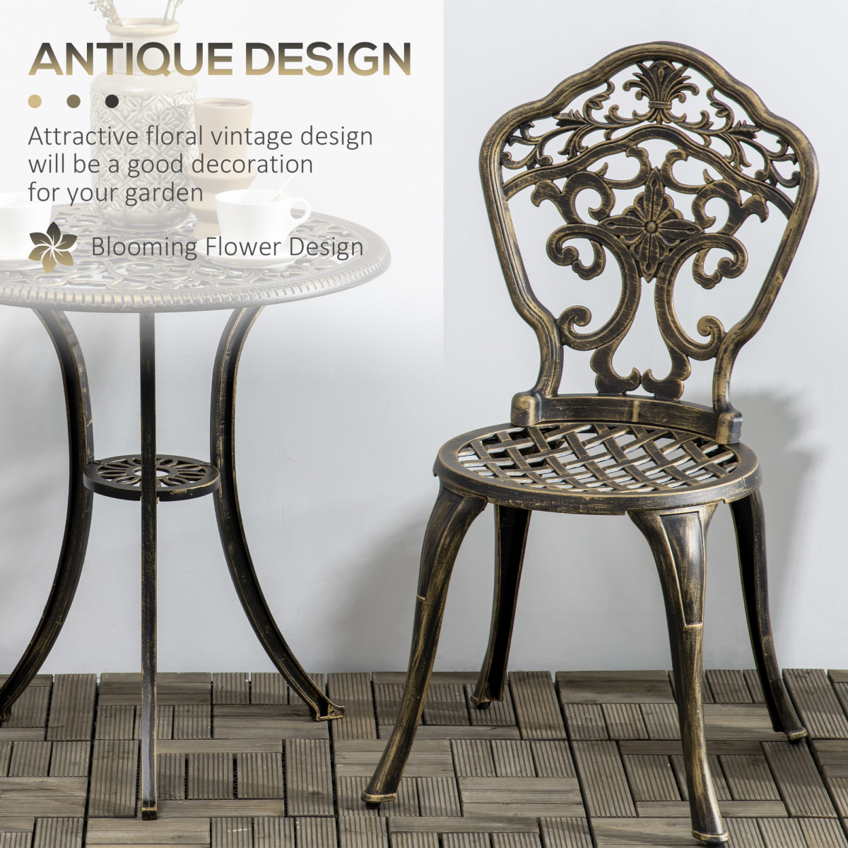 Outsunny 3 Piece Cast Aluminium Garden Bistro Set with Parasol Hole