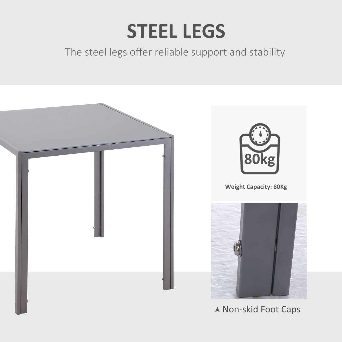 HOMCOM Square Tempered Glass Dining Table with Steel Frame
