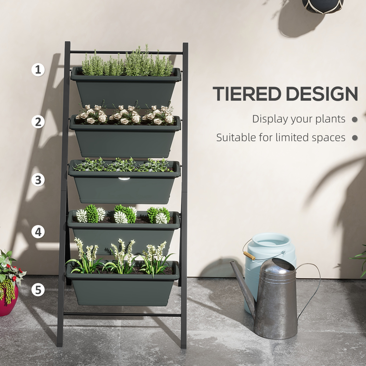 Outsunny Indoor Outdoor 5-Tier Vertical Raised Garden Bed with Removable Trays