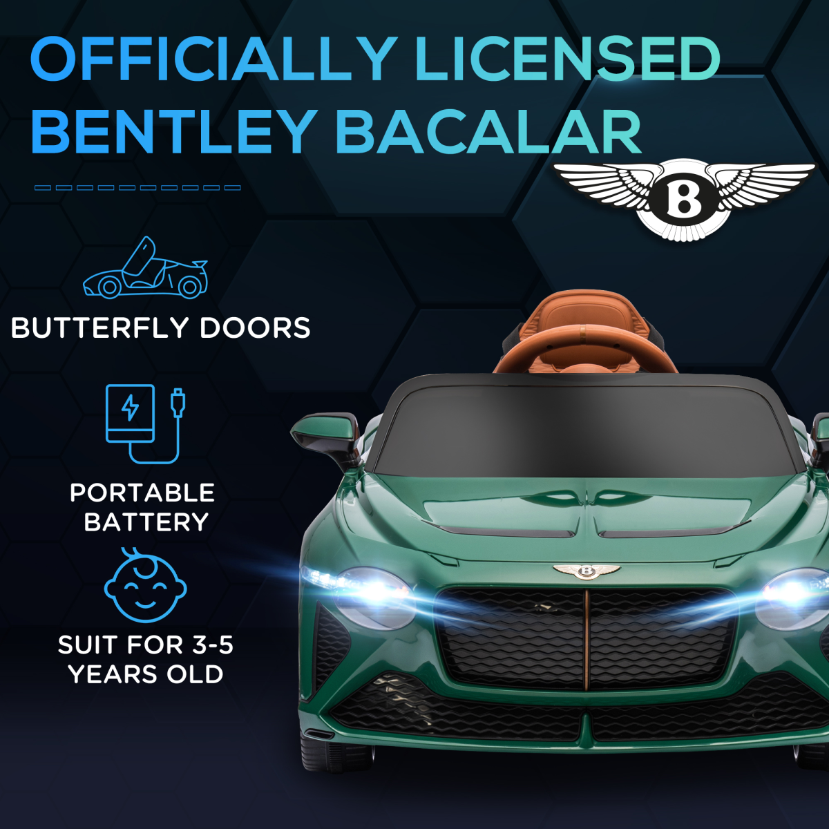 HOMCOM Bentley Bacalar 12V Licensed Kids Ride-On with Remote, Green