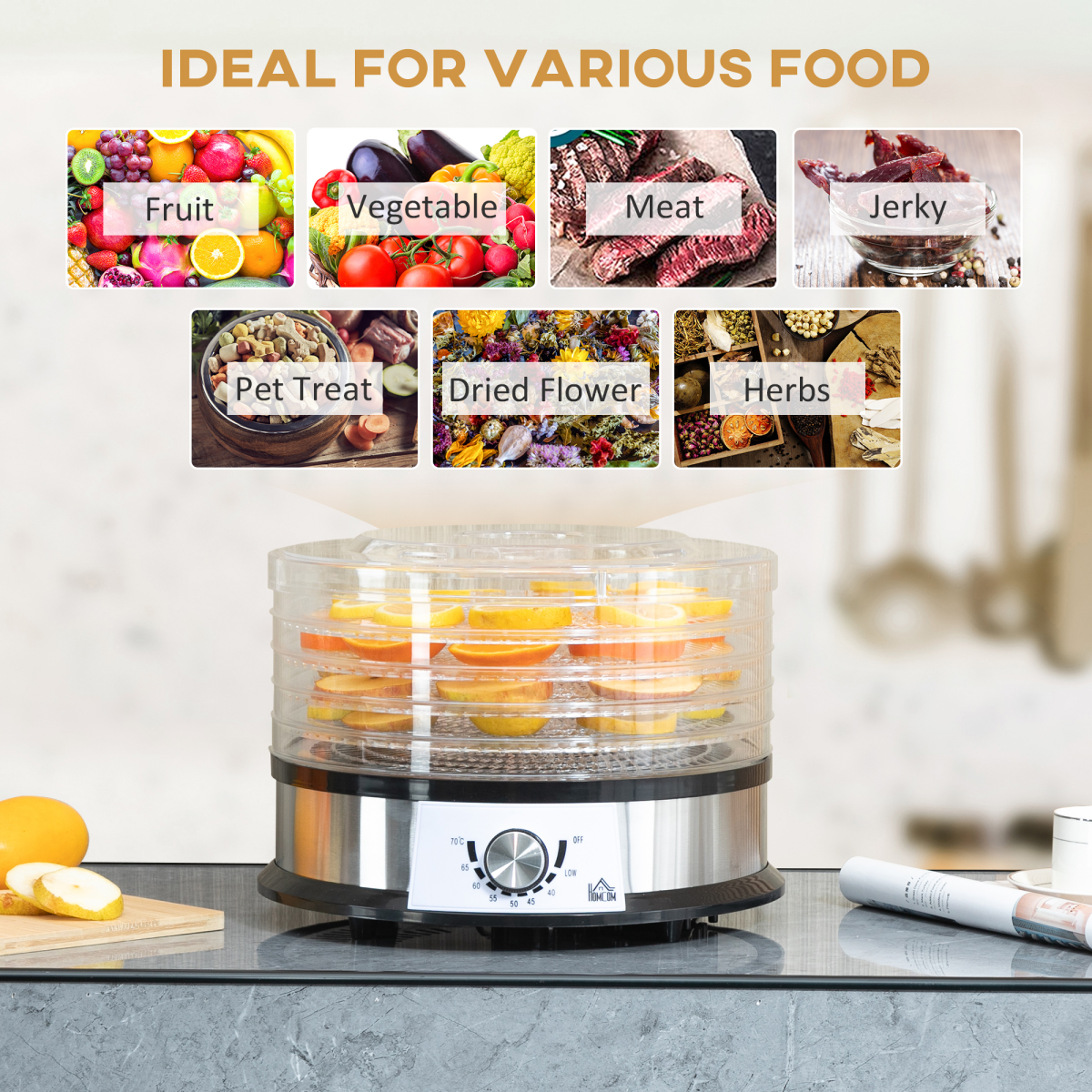 HOMCOM 5-Tier Food Dehydrator, 250W Stainless Steel Dryer