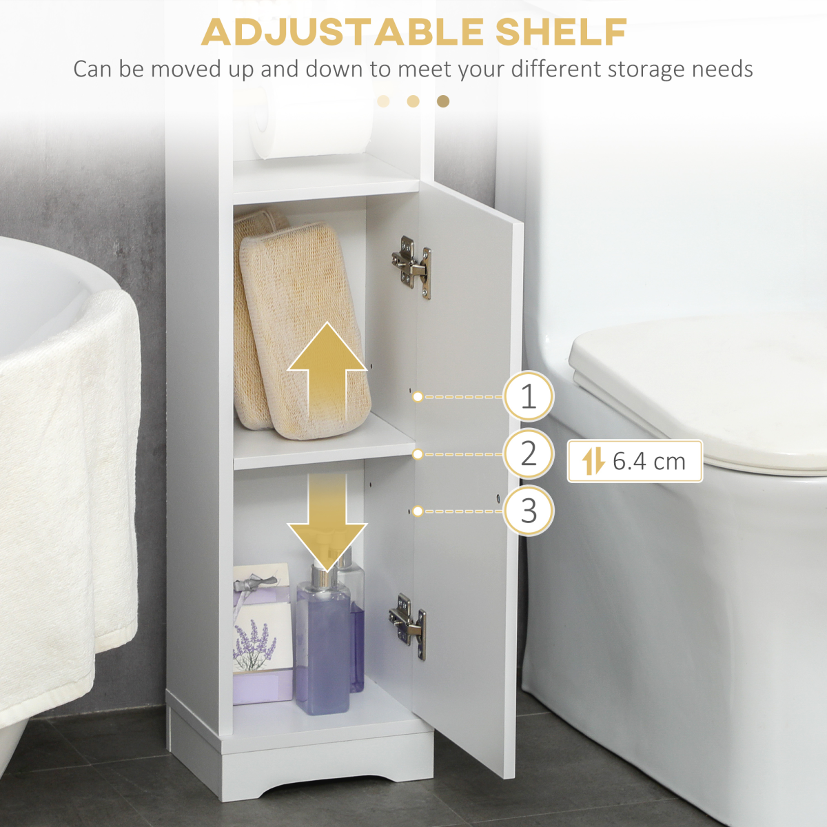 kleankin Freestanding Bathroom Storage Cabinet with Adjustable Shelf, White