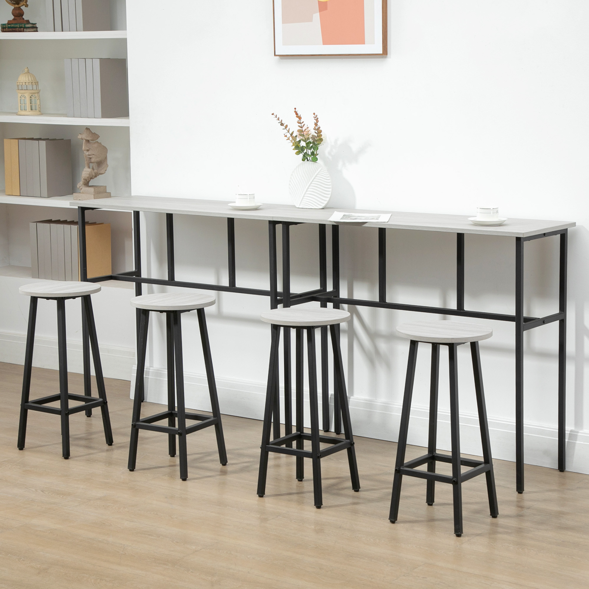 HOMCOM 6-Piece Bar Table Set with 2 Breakfast Tables and 4 Stools, Grey