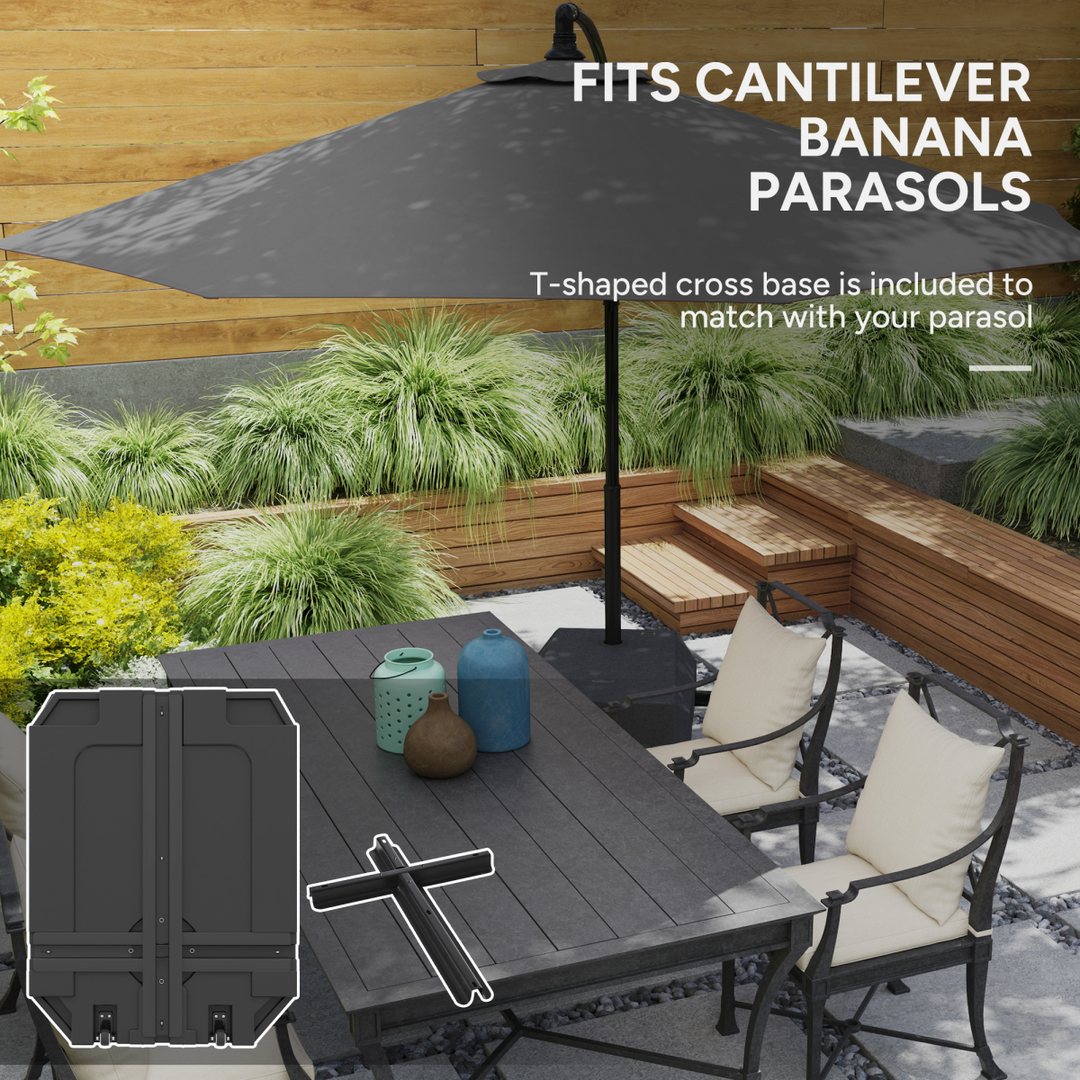 Outsunny Cantilever Parasol Base for Banana Parasol w/ Wheels Water Sand Filled