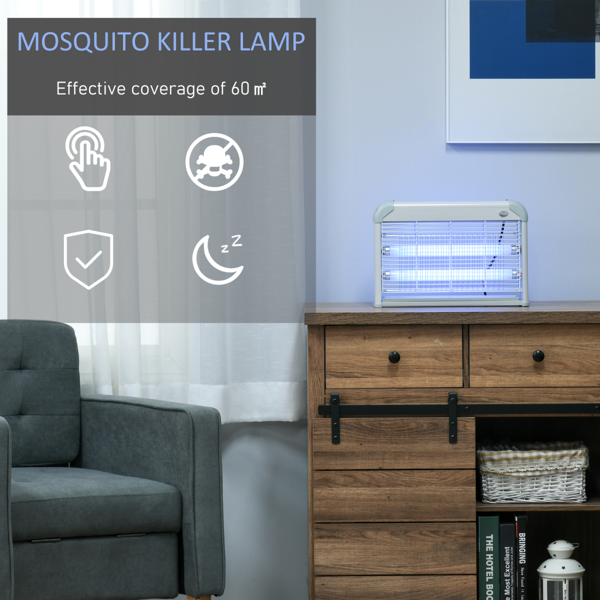 Outsunny LED Wall-Mounted Portable Mosquito Killer Lamp, 20W, 60? Coverage