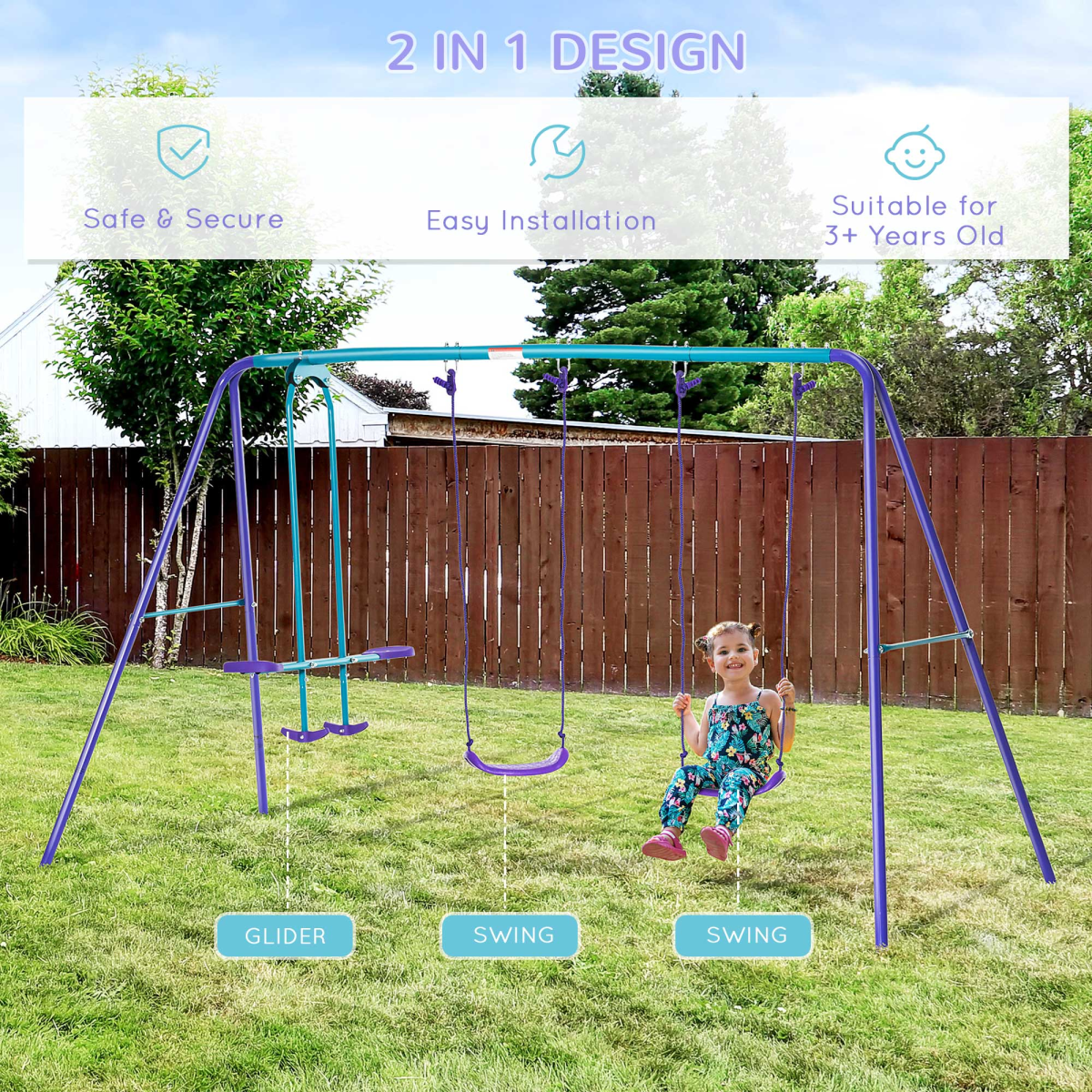 Outsunny Metal Outdoor Play Set with 2 Swings and Double Glider