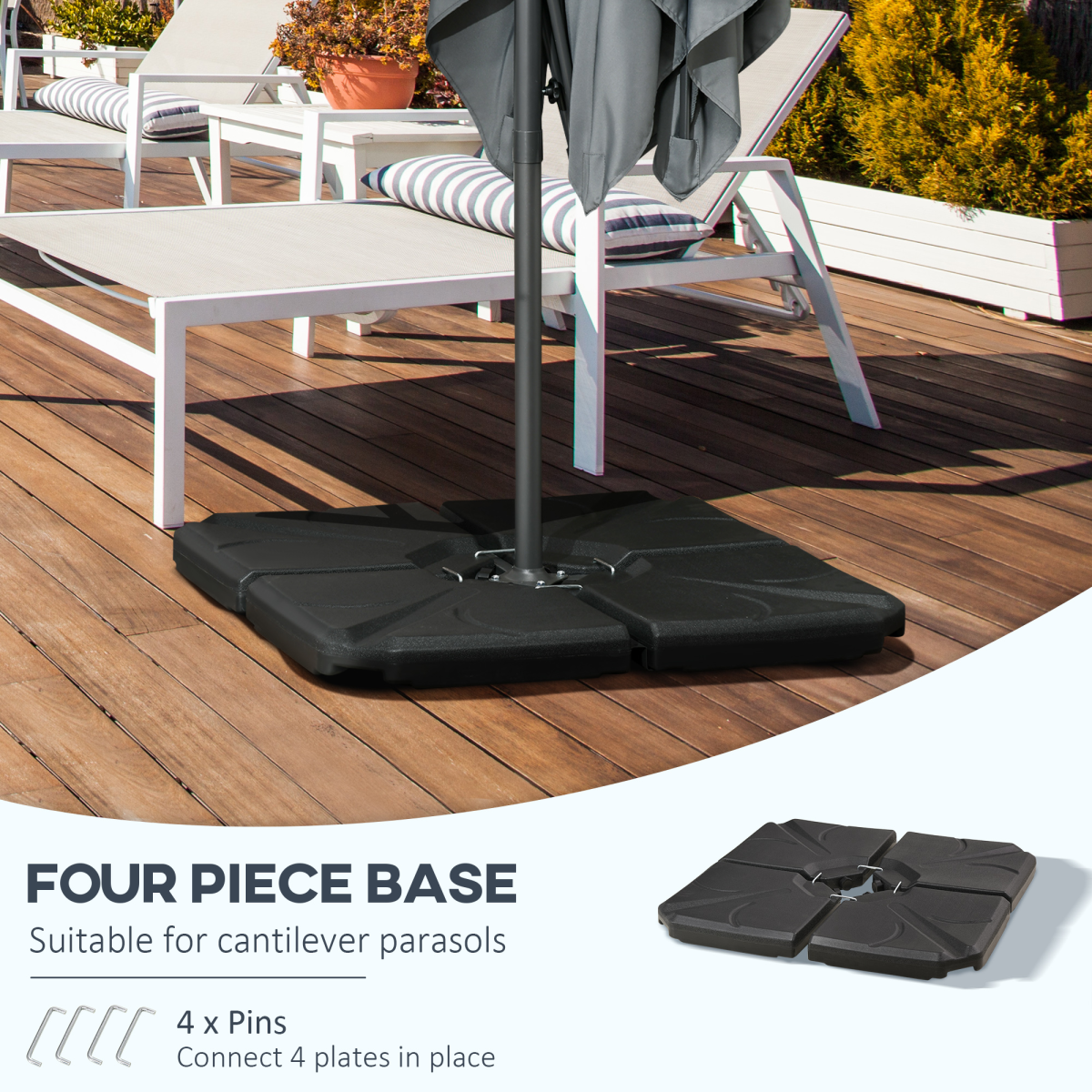 Outsunny Set of 4 Banana Parasol Base Weights, Water/Sand Filled, Black