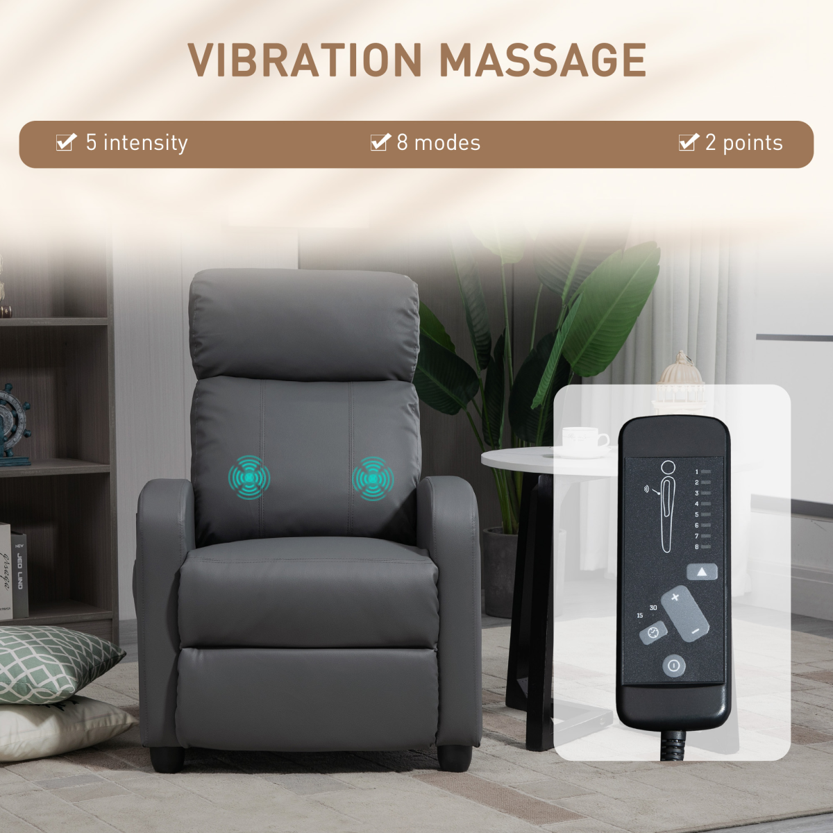 Massage Recliner Chair with Two Massage Points, 8 Modes, Adjustable Settings and Remote Control, 120kg Max Load