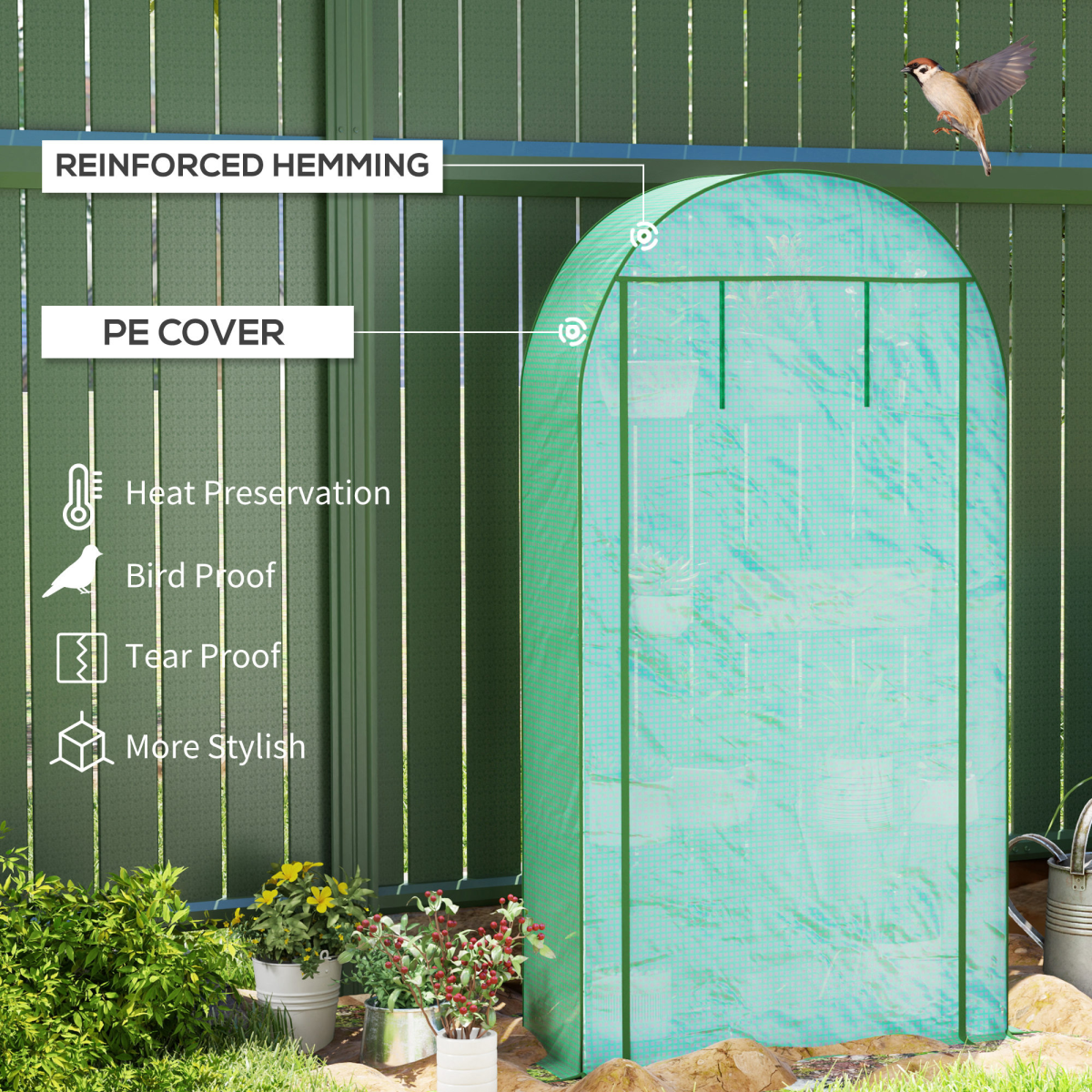 Outsunny 4 Tier Mini Greenhouse with Reinforced PE Cover, Roll-Up Zip Door, Green