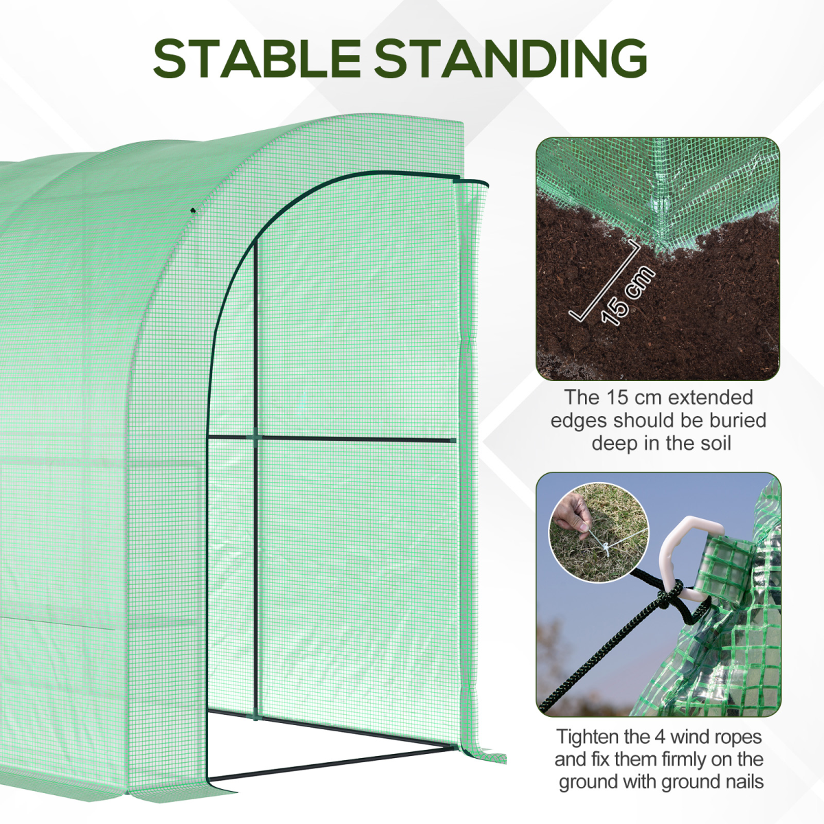 Outsunny Walk-In Greenhouse with PE Cover and 3-Tier Shelves, Green, 300 x 150 x 213 cm