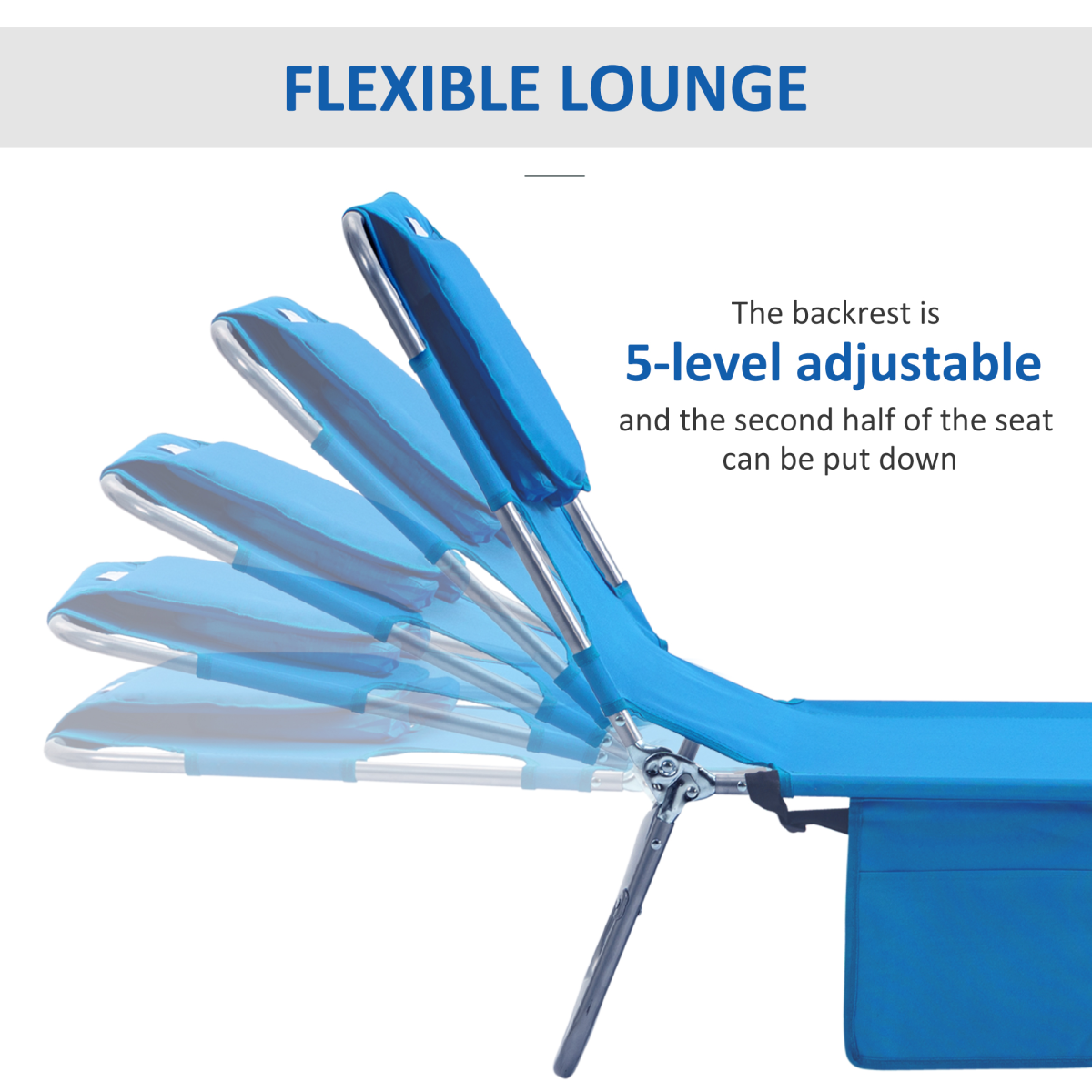 Outsunny Beach Chaise Lounge Sun Lounger with Face Hole, 5-Position Adjustable Backrest, Foldable, Blue