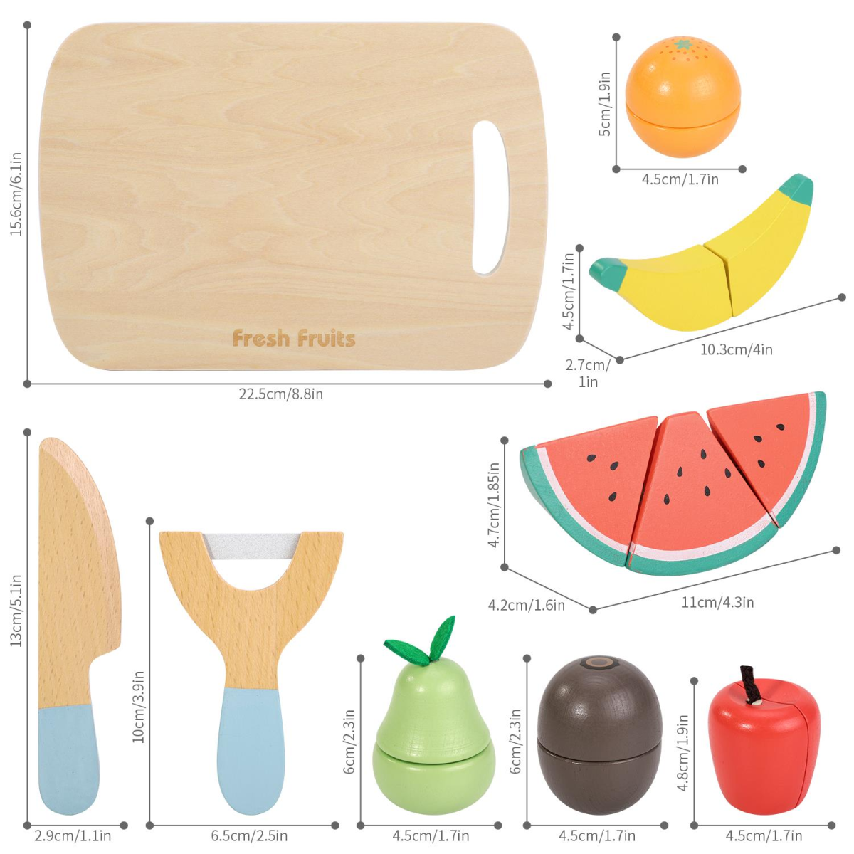 SOKA Play Imagine Learn Wooden Fruit Cutting Play Set, 9 Pieces