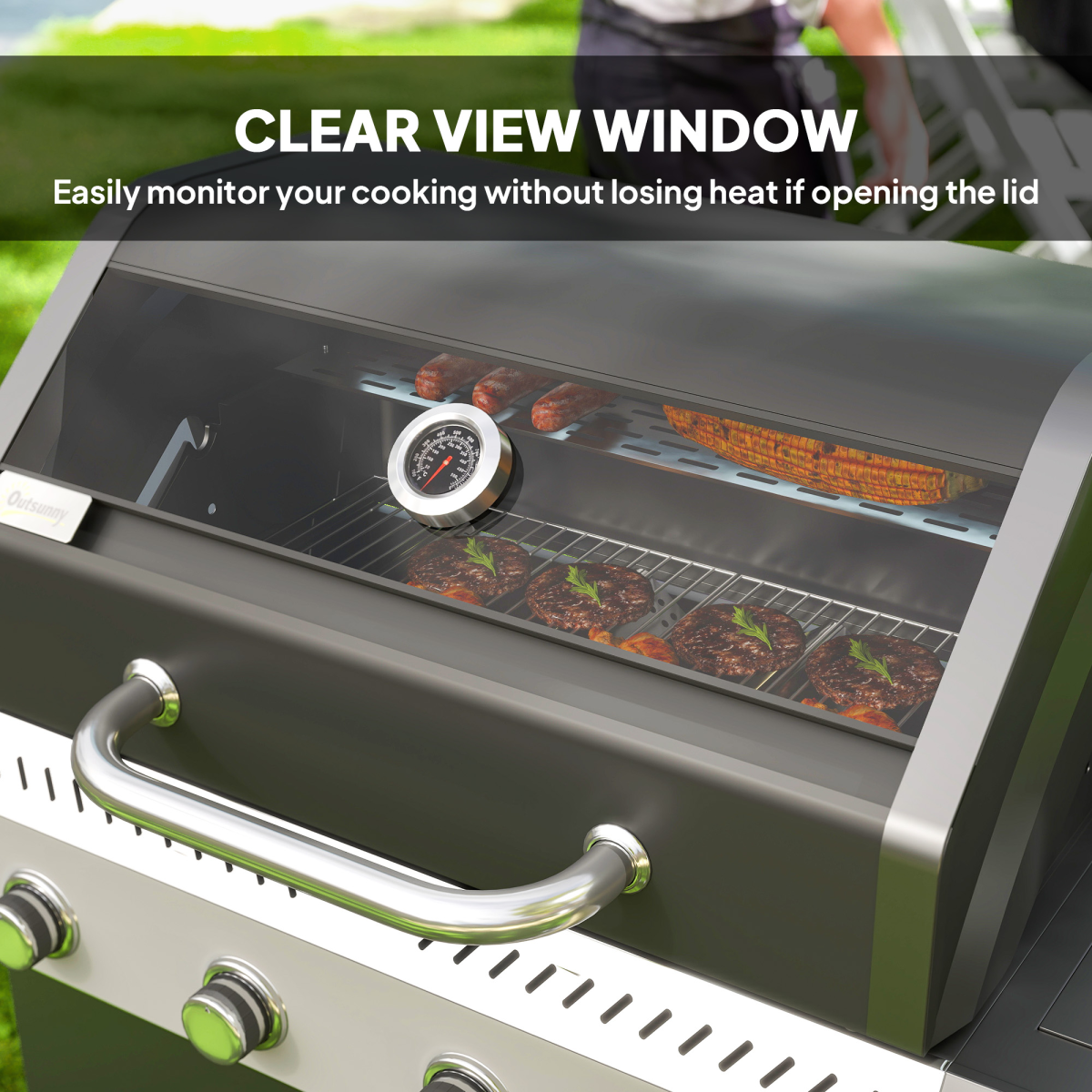Outsunny 4+1 Burner Gas BBQ Grill with Clear View Lid & Thermometer