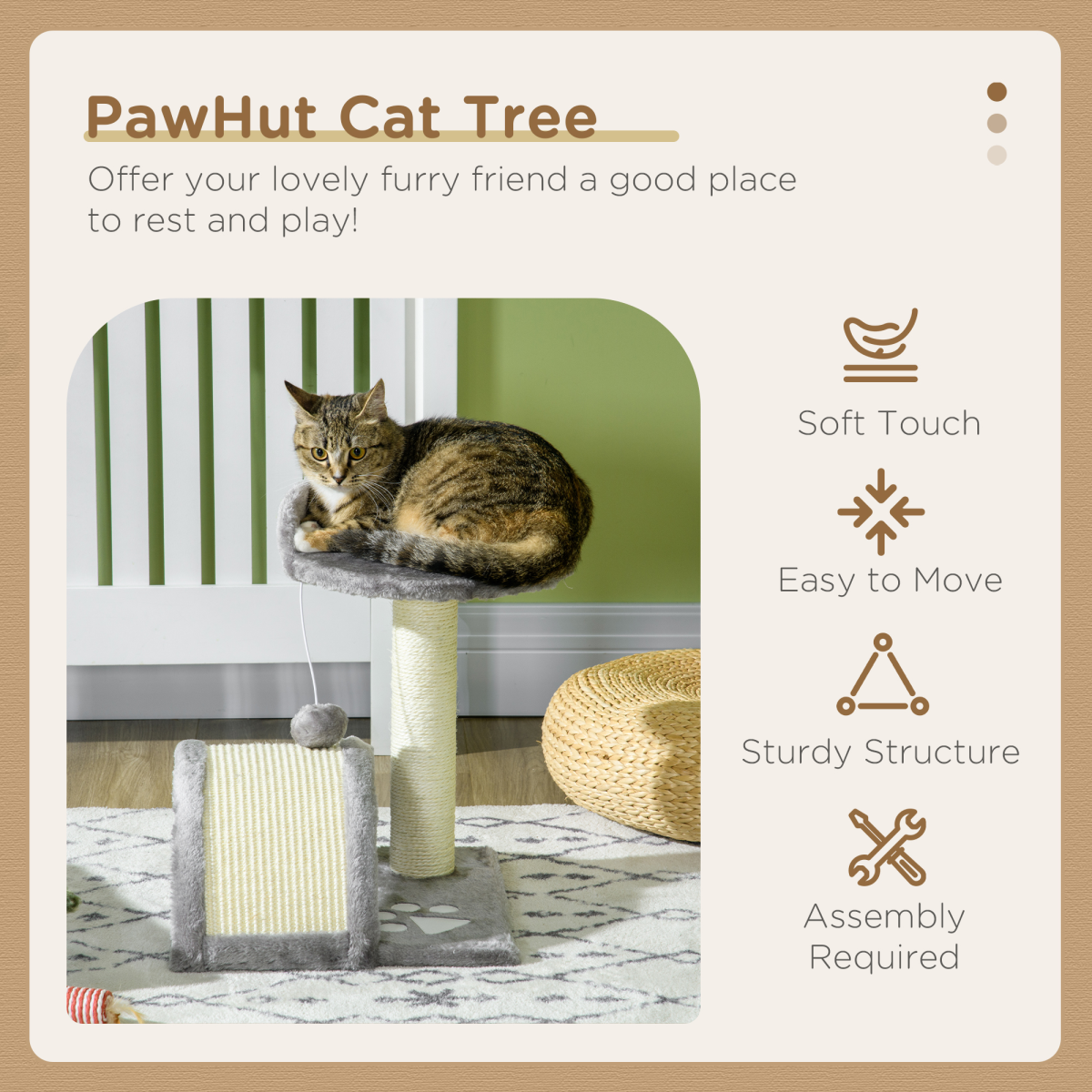 PawHut Cat Tree with Sisal Scratching Post & Toy Ball