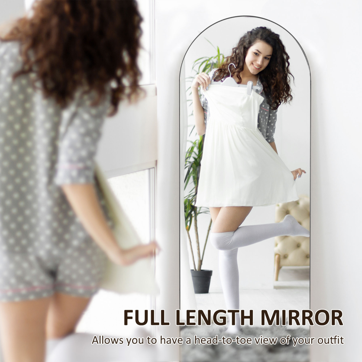 HOMCOM Full Length Wall-Mount Leaning Standing Mirror 150 x 50cm Black