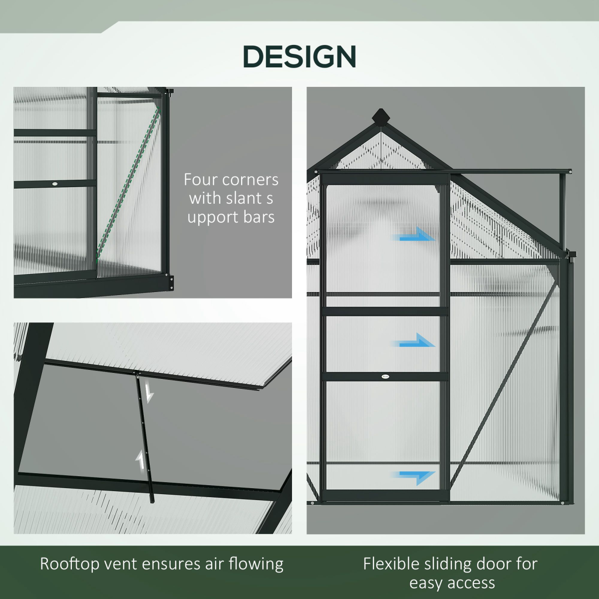 Outsunny Polycarbonate Walk-In Greenhouse with Aluminium Frame, 6 x 10 ft, Sliding Door