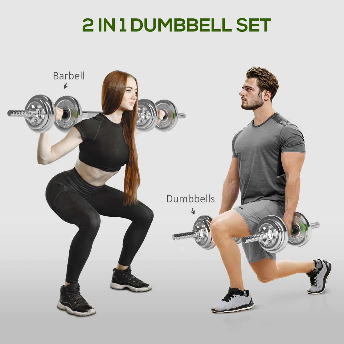 SPORTNOW 20kg Adjustable Dumbbells & Barbell Set for Home Gym
