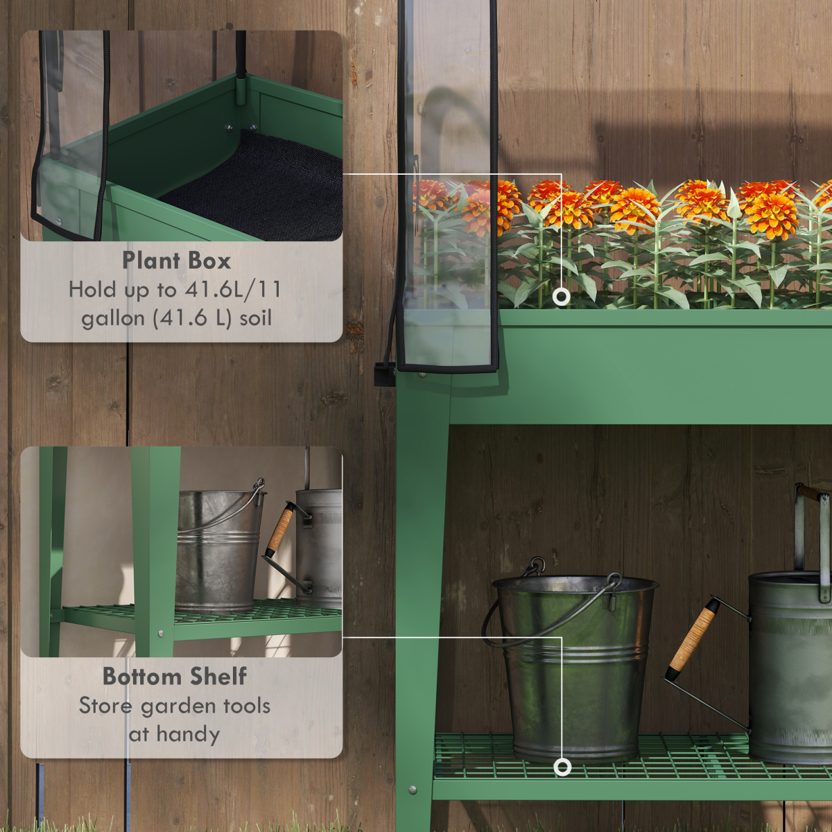 Outsunny Mobile Raised Garden Bed with Greenhouse Cover, Wheels & Shelf