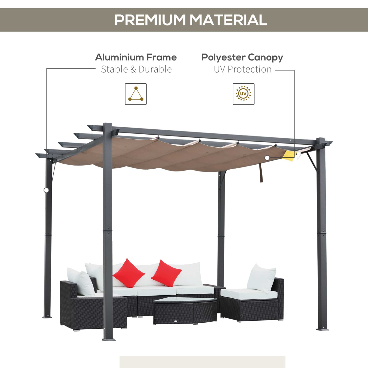Outsunny 3 x 3 m Pergola Gazebo with Adjustable Canopy, Brown/Black