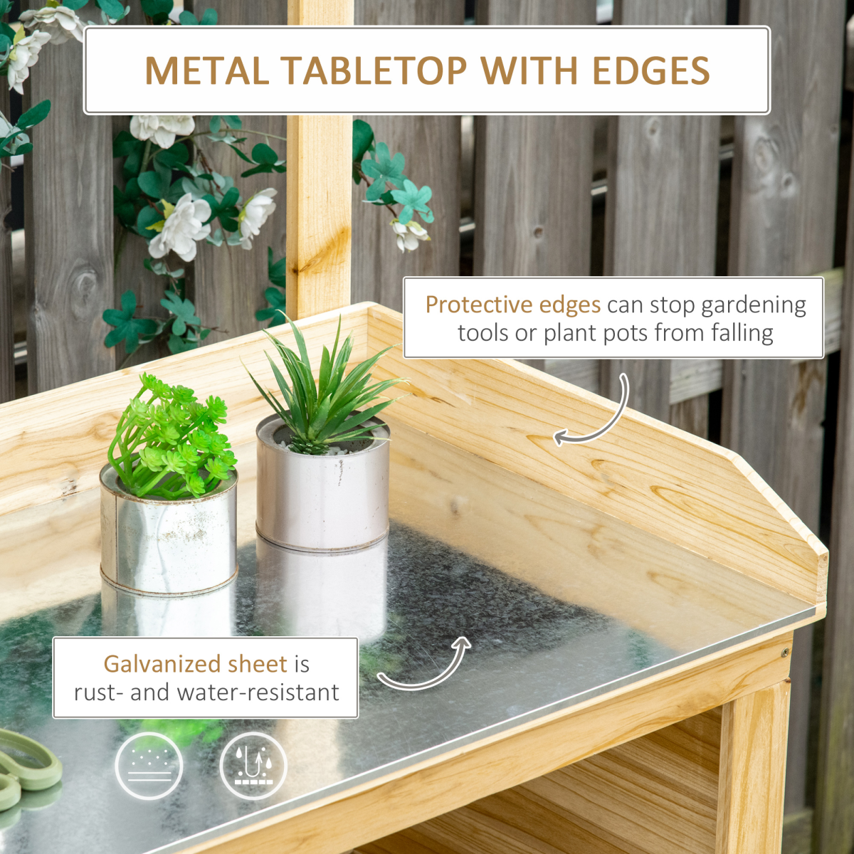 Outsunny Garden Potting Bench with Metal Top and Storage Shelves