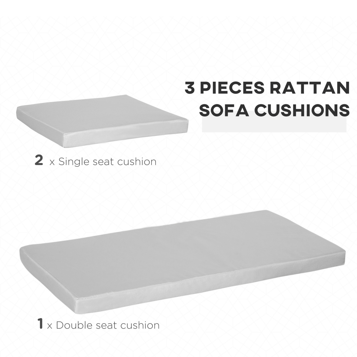Outsunny 3-Piece Grey Seat Cushion Set for Rattan Garden Furniture, Cotton Filled, Removable Washable Covers