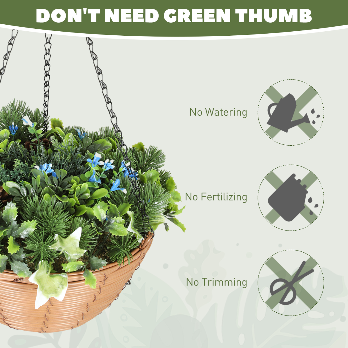 HOMCOM Set of 2 Artificial Hanging Flower Baskets with PE Leaves