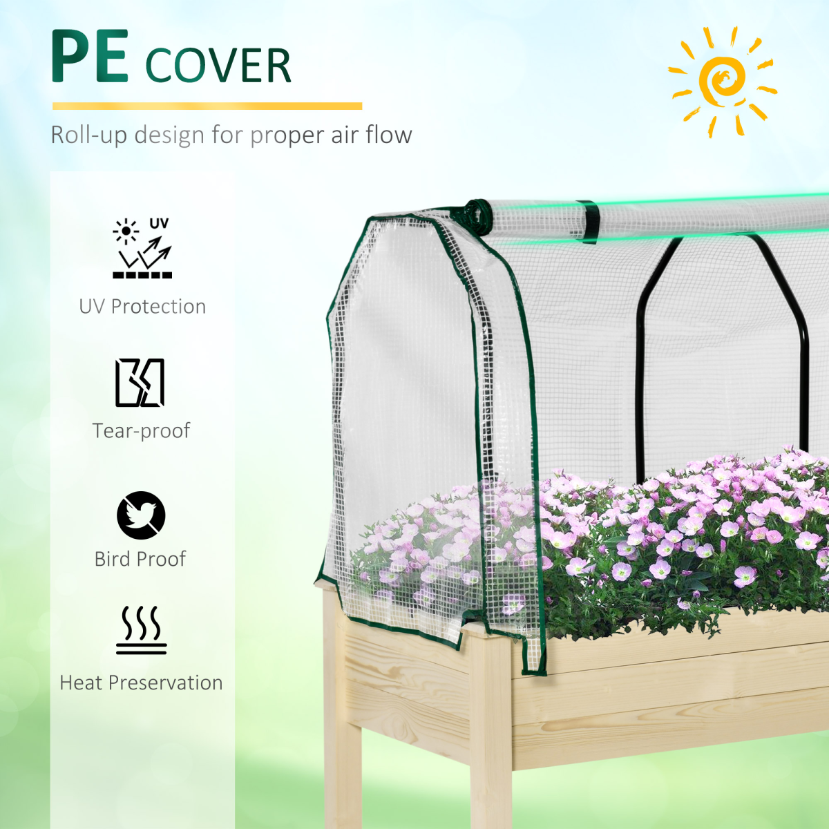 Outsunny Raised Garden Bed Planter Box with PE Greenhouse Cover