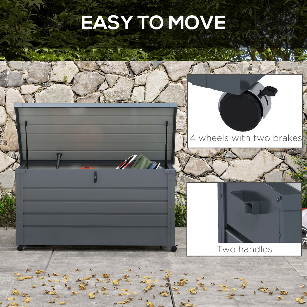 Outsunny 311L Weather-Resistant Storage Box with Wheels & Lock