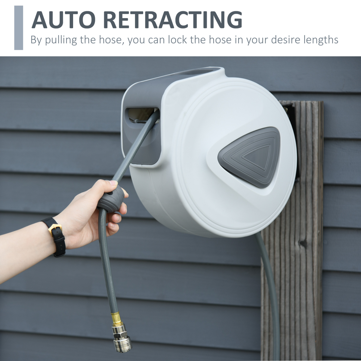 Durhand Retractable 15m Auto Self-Winding Wall-Mount Air Hose Reel 1/4" with 180° Rotating Bracket