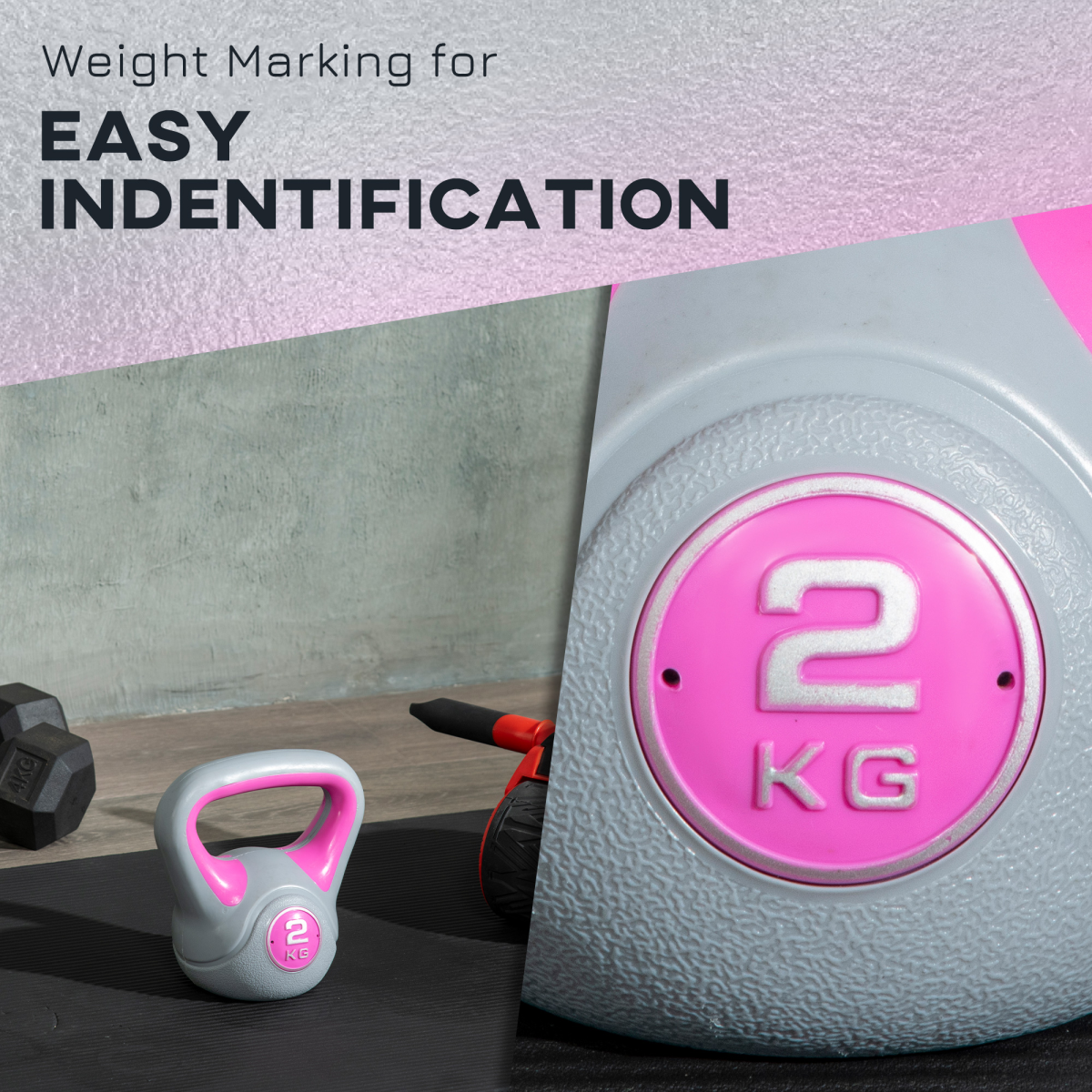 SPORTNOW 2kg Pink & Grey Kettlebell with Wide Handle for Home Gym