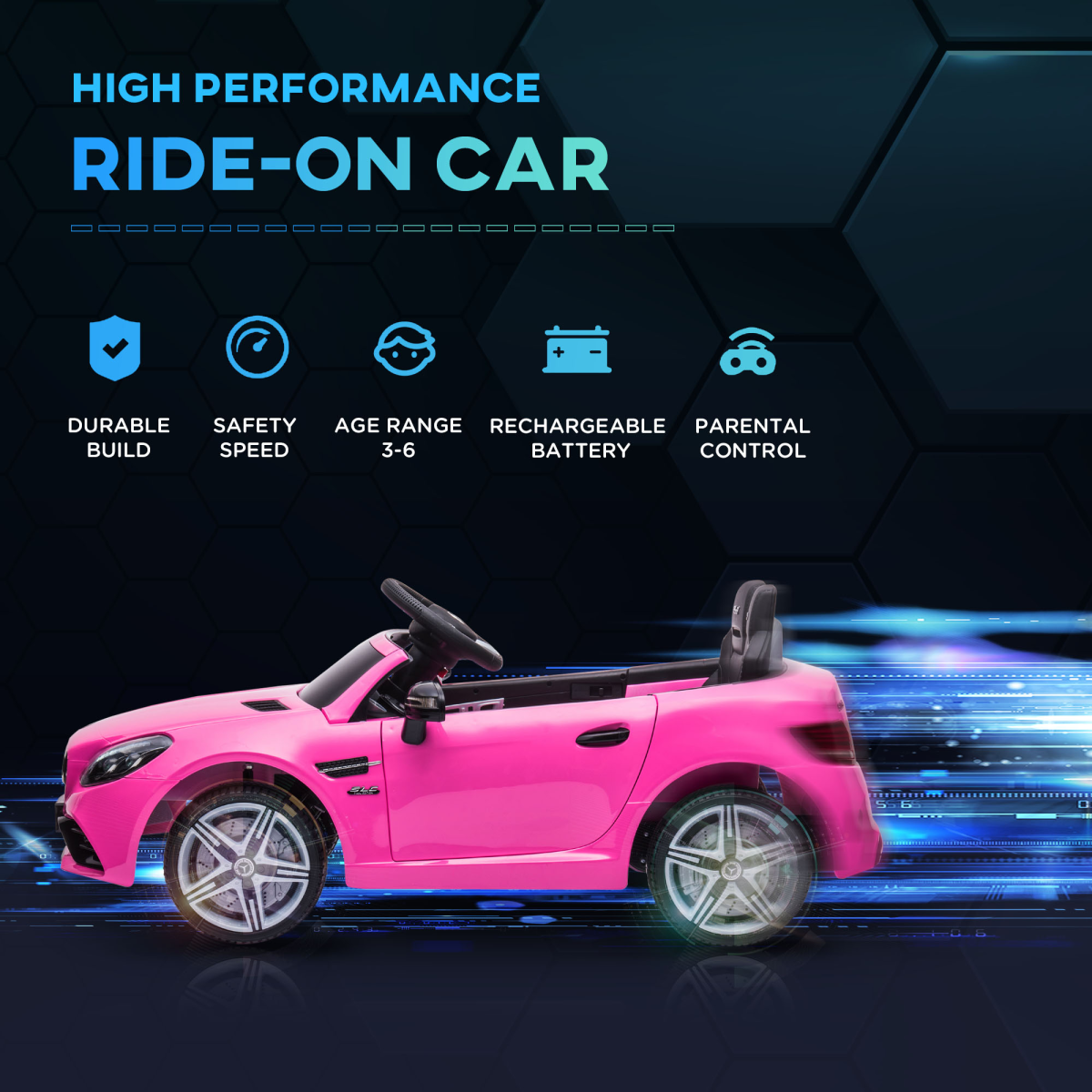 HOMCOM Mercedes Benz SLC 300 12V Kids Ride On Car, Pink, Remote Control