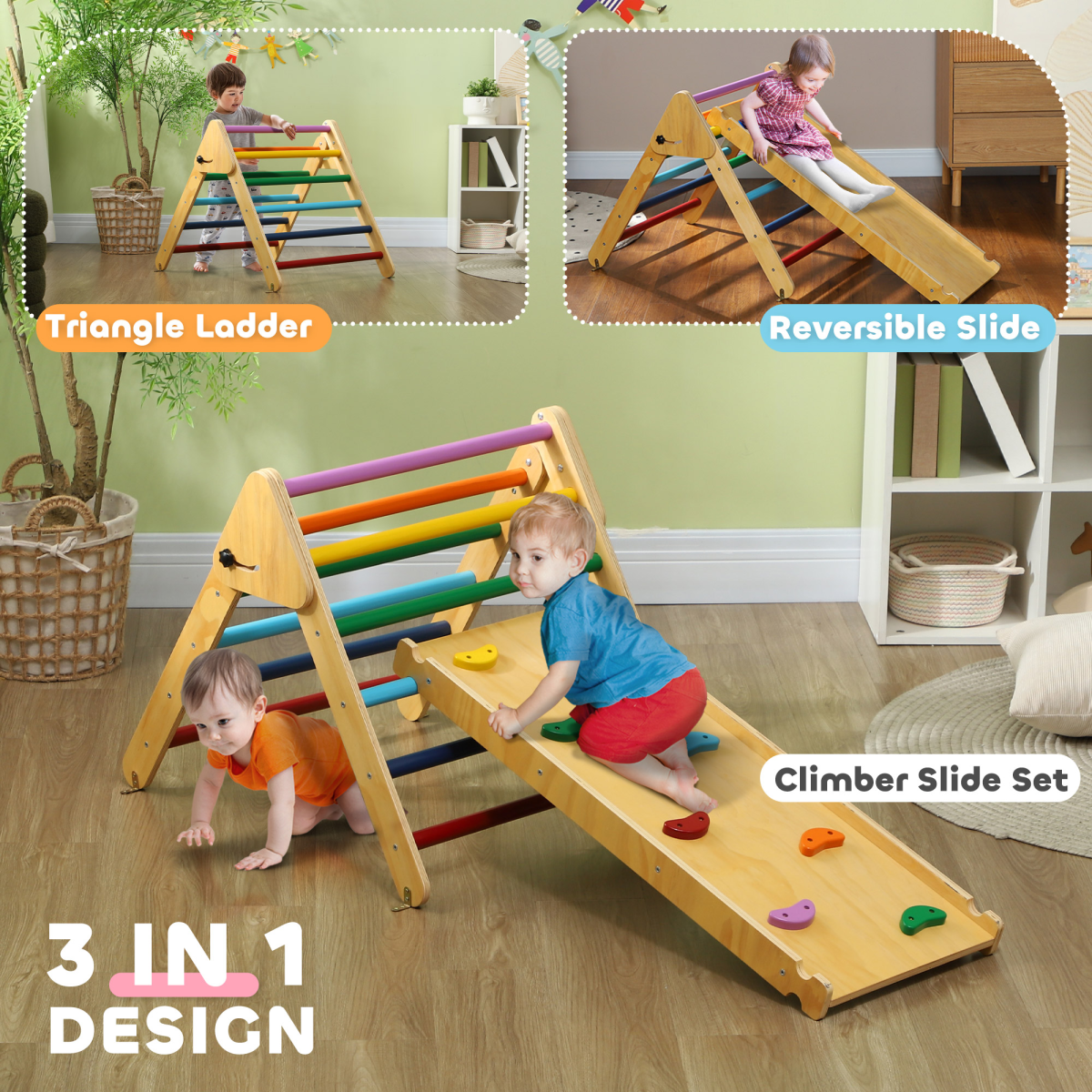 AIYAPLAY Wooden Indoor Toddler Climbing Frame with Slide Board