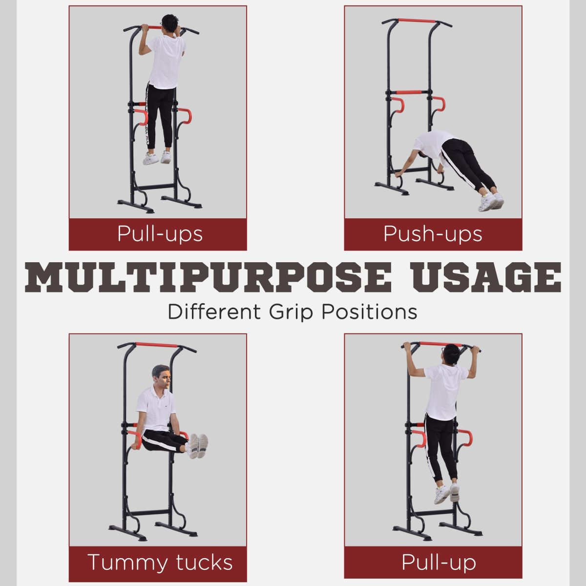 Steel Multi-Use Exercise Power Tower Station Adjustable Height with Grips