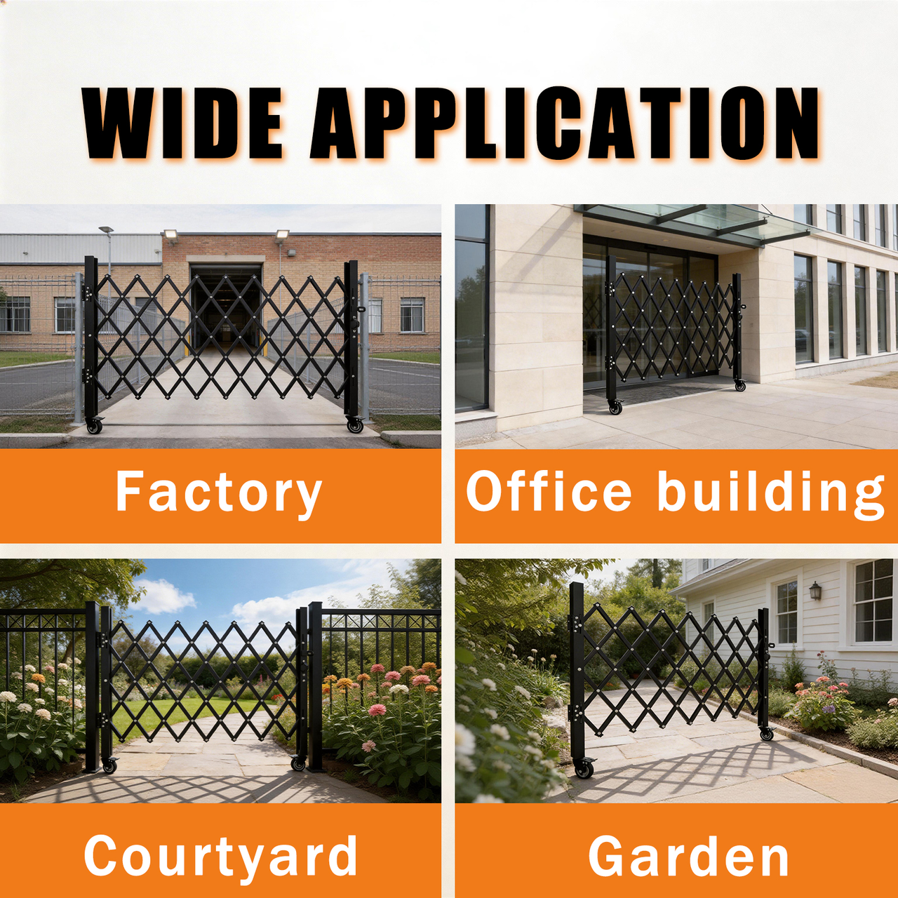 Foldable Security Gate, Expandable Safety Barrier with 360° Swivel Casters Lockable Design, Portable Mobile Rolling Barricade for Garage, Warehouse, Driveway and Pool Areas (51.57" H x 42" W)