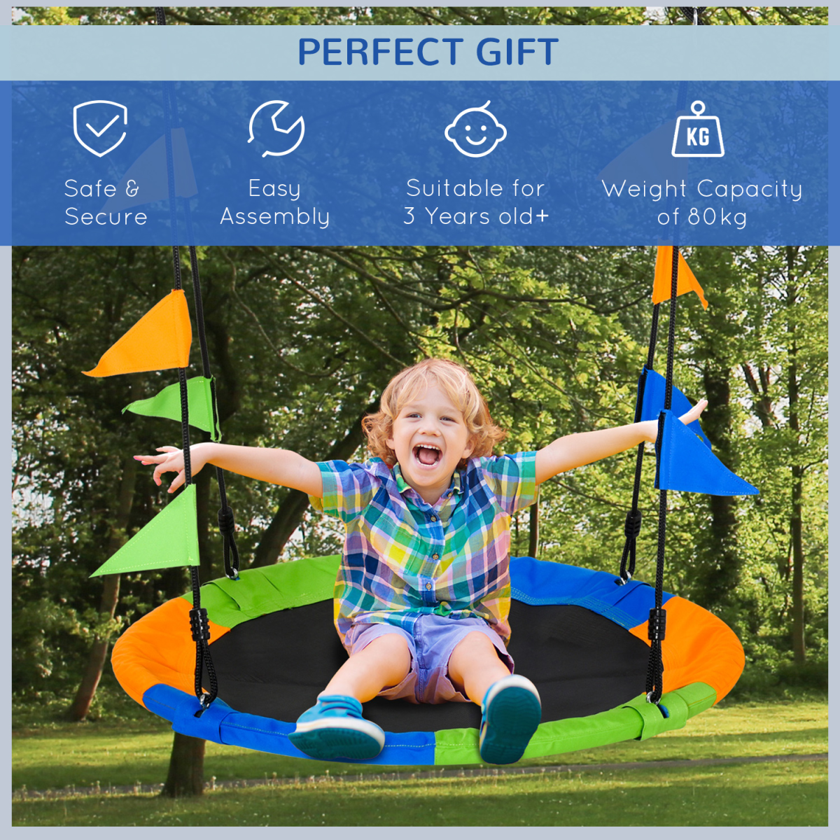 Outsunny Saucer Tree Swing, Metal Tube Frame, Adjustable Rope, Garden Nest Swing
