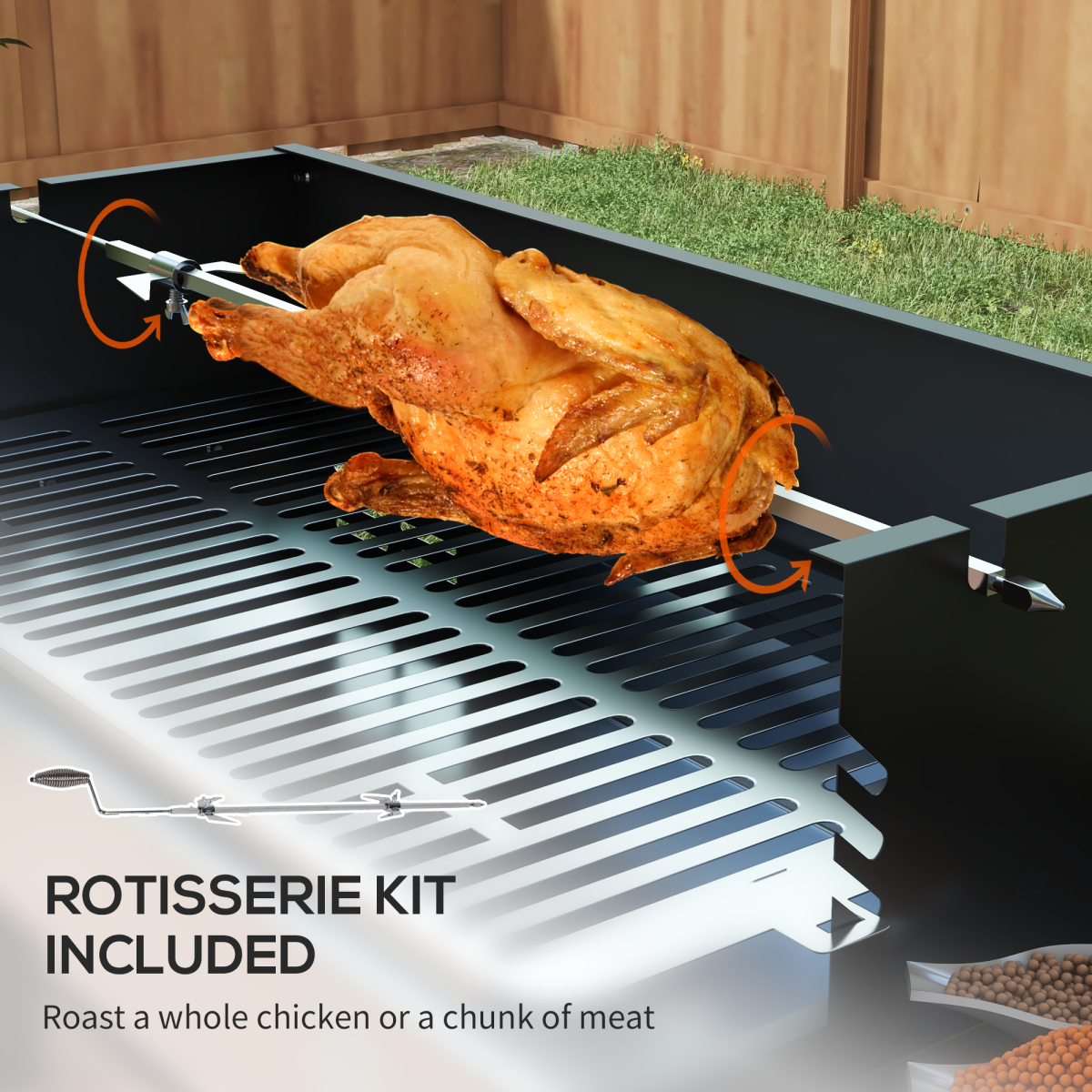 Outsunny Charcoal Rotisserie BBQ Grill with 3-Tier Grate & Foldable Shelves