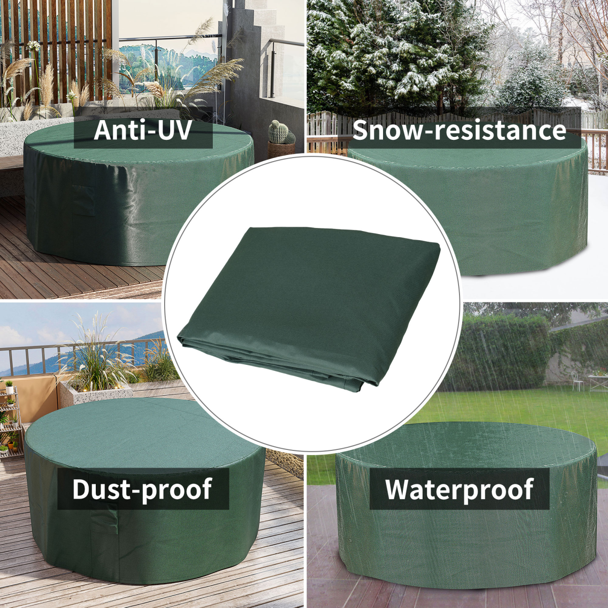 Outsunny Large Round 600D Waterproof PVC-Coated Outdoor Furniture Cover, Green