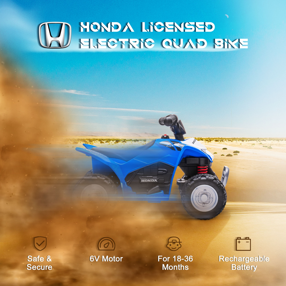 AIYAPLAY Honda Licensed Kids 6V Electric ATV Ride-On, Blue