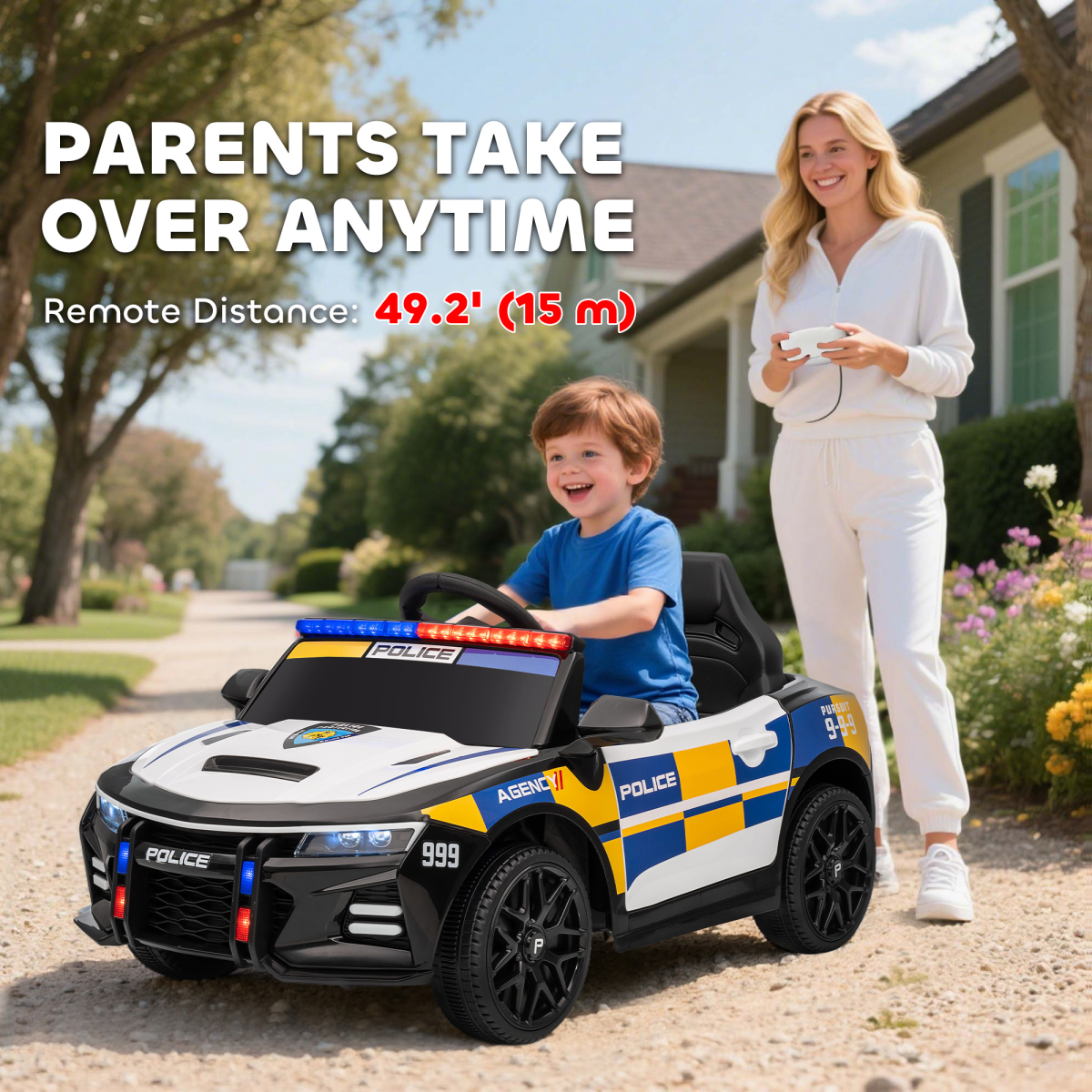 AIYAPLAY Kids 12V Electric Police Ride-On Car with Remote Control