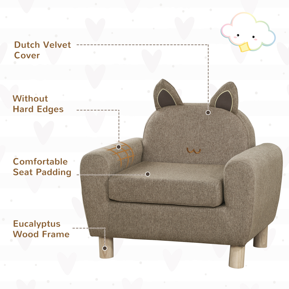 HOMCOM Kids Mini Sofa Toddler Armchair with Storage Bag Brown