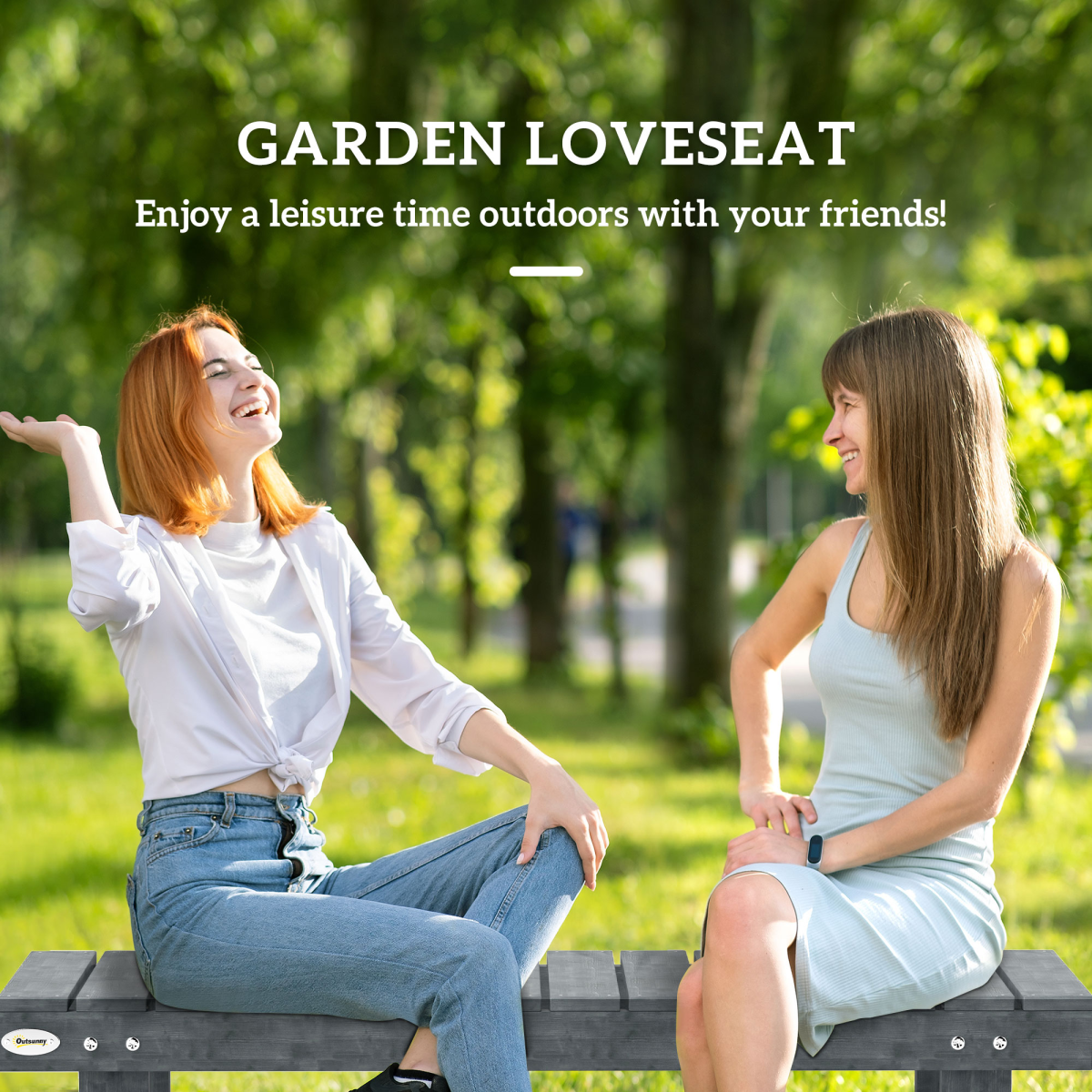 Outsunny 1.1m Grey Fir Wood 2-Seater Outdoor Garden Bench