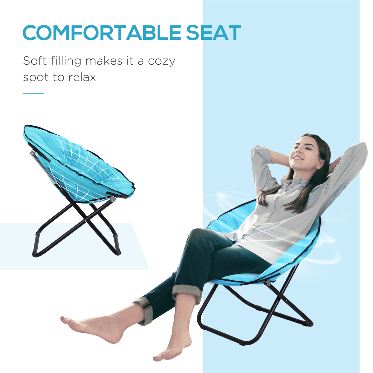Outsunny Folding Saucer Moon Chair, Oversized 80 x 80 x 75 cm, Steel Frame, 600D Oxford Cloth, Foldable, No Assembly Required